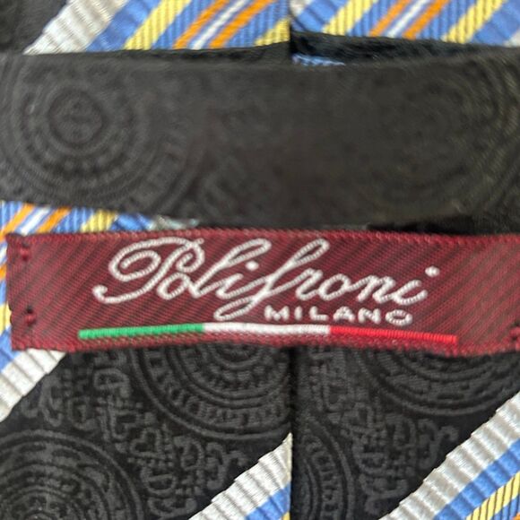 Polifroni Milano Silk Tie Men's Colors Blue Black Multi 100% Italian - Picture 10 of 11